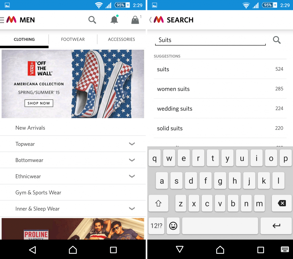 How to perform search in Myntra app