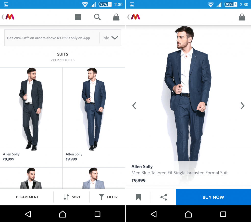 Choose your item from Myntra app