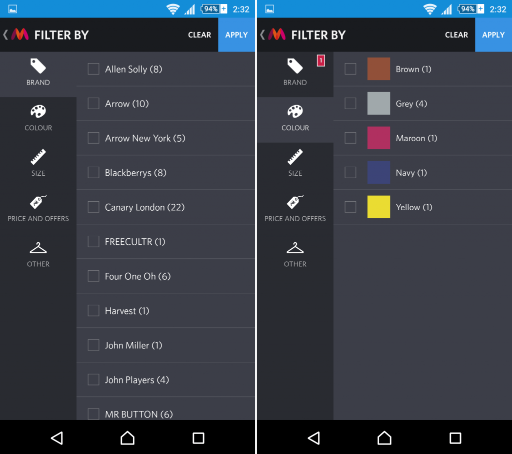 Refine your Search in Myntra Mobile App