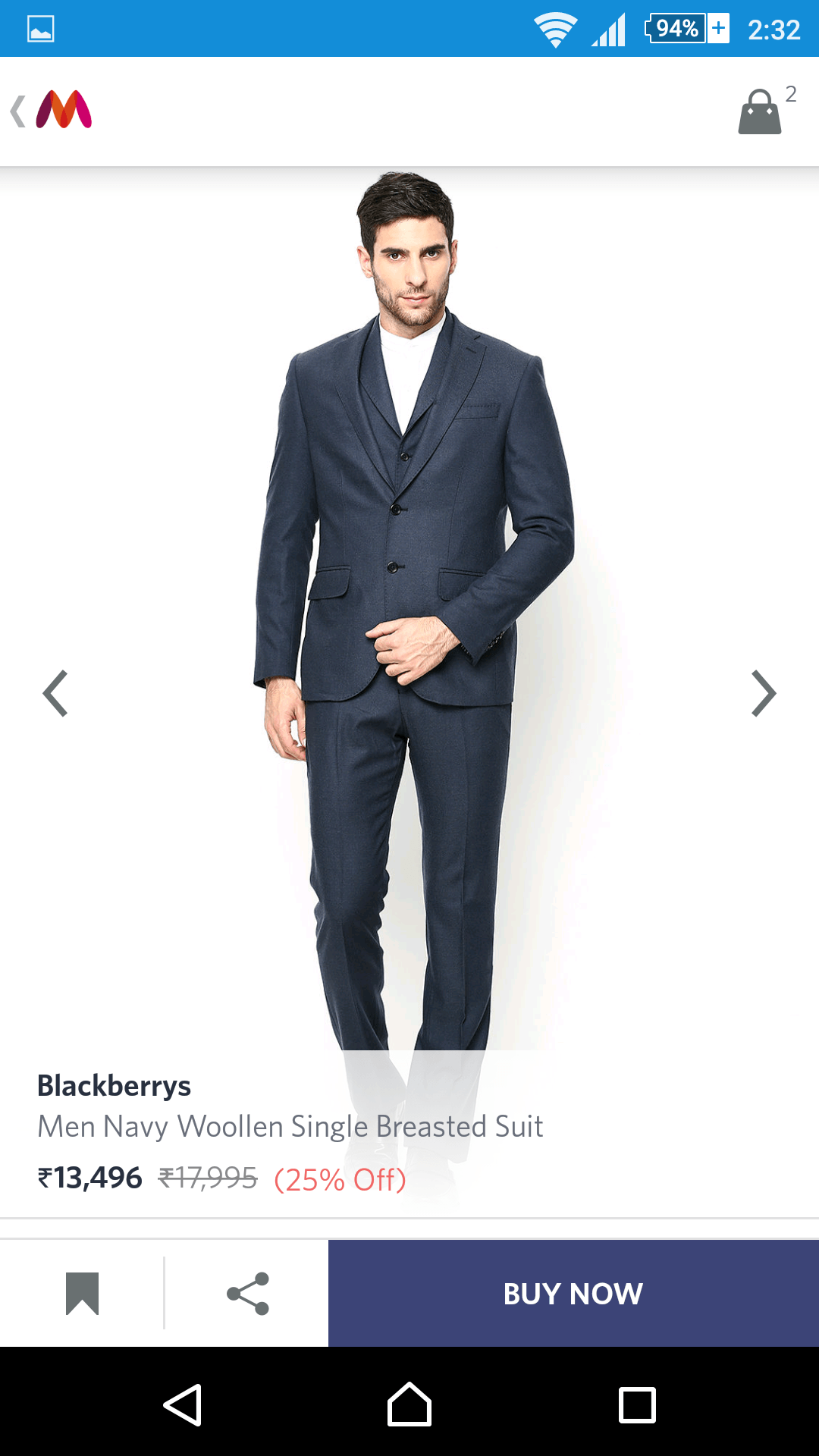 BlackBerrys Suit Search - Myntra App