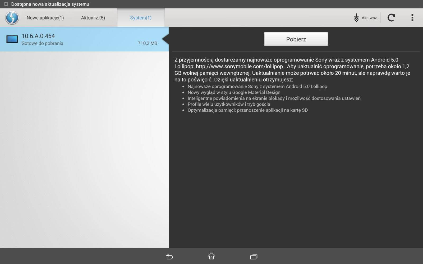 Xperia Tablet Z 10.6.A.0.454 OTA update