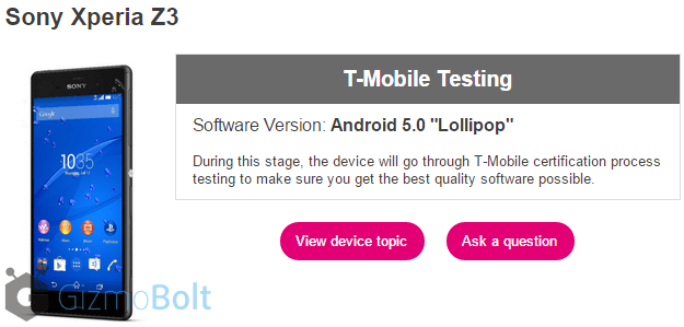 T-Mobile Xperia Z3 D6616 Lollipop Testing