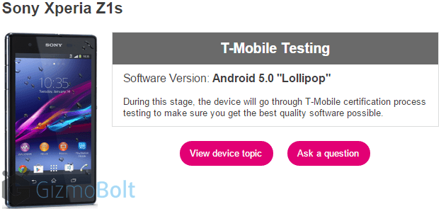 T-Mobile Xperia Z1s Lollipop Testing in USA