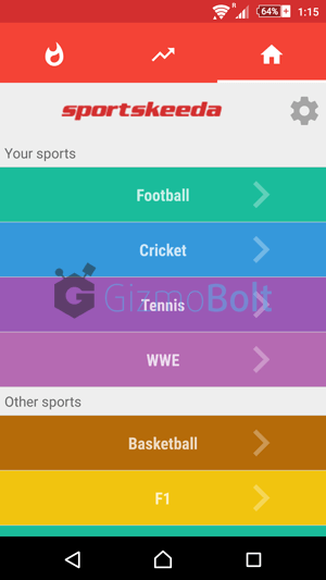 Sportskeeda App settings menu