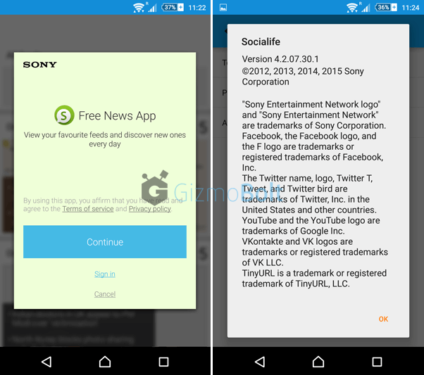 Sony Socialife News app, 4.2.07.30.1 version