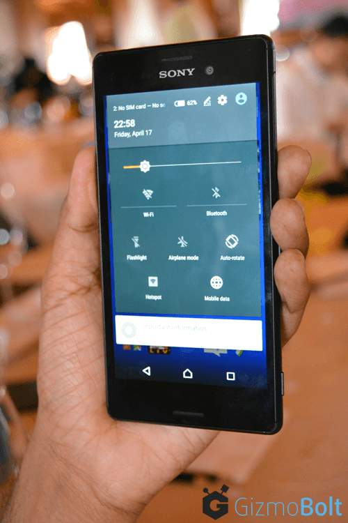 mXperia M4 Aqua Quick Settings Panel