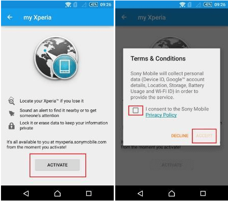 How to Activate my Xperia Theft Protection