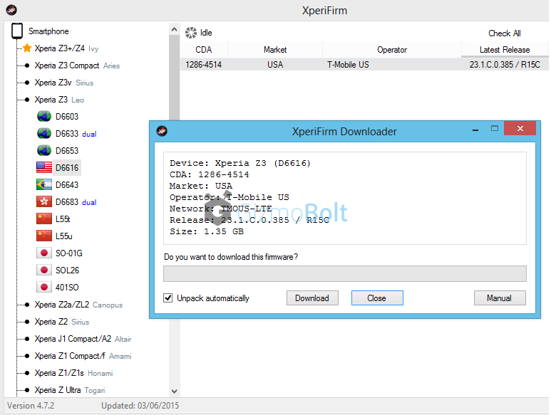 Xperia Z3 23.1.C.0.385 update via XperiFirm Tool