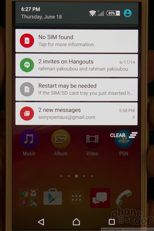 Xperia Z4v Notification screen