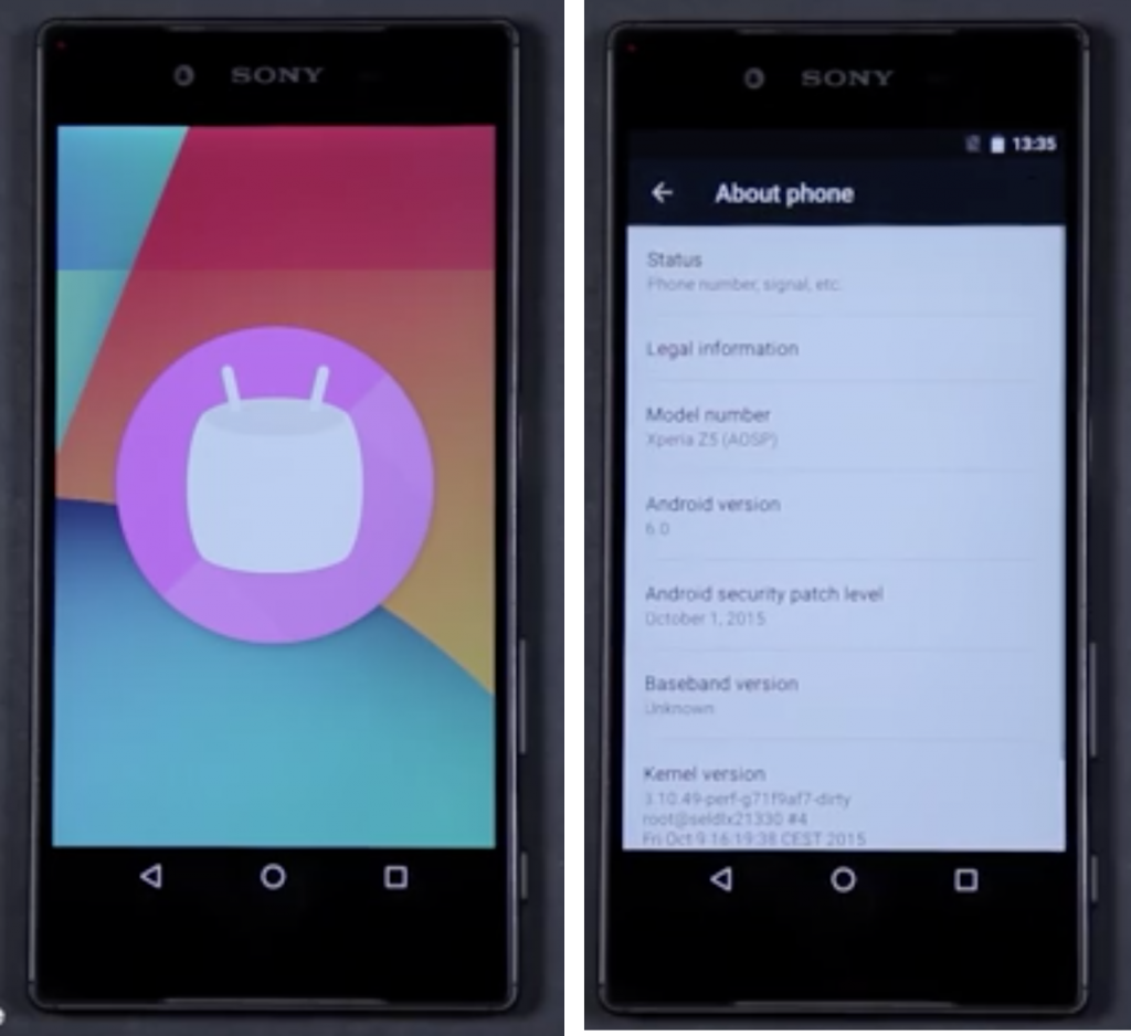 Xperia Z5 Marshmallow AOSP Update