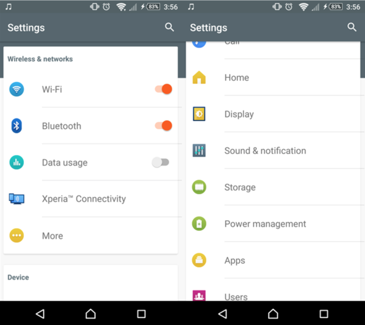  Xperia X Settings from Marshmallow