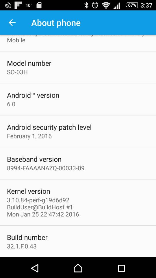 Xperia Marshmallow update for Xperia Z5 premium SO-03H 