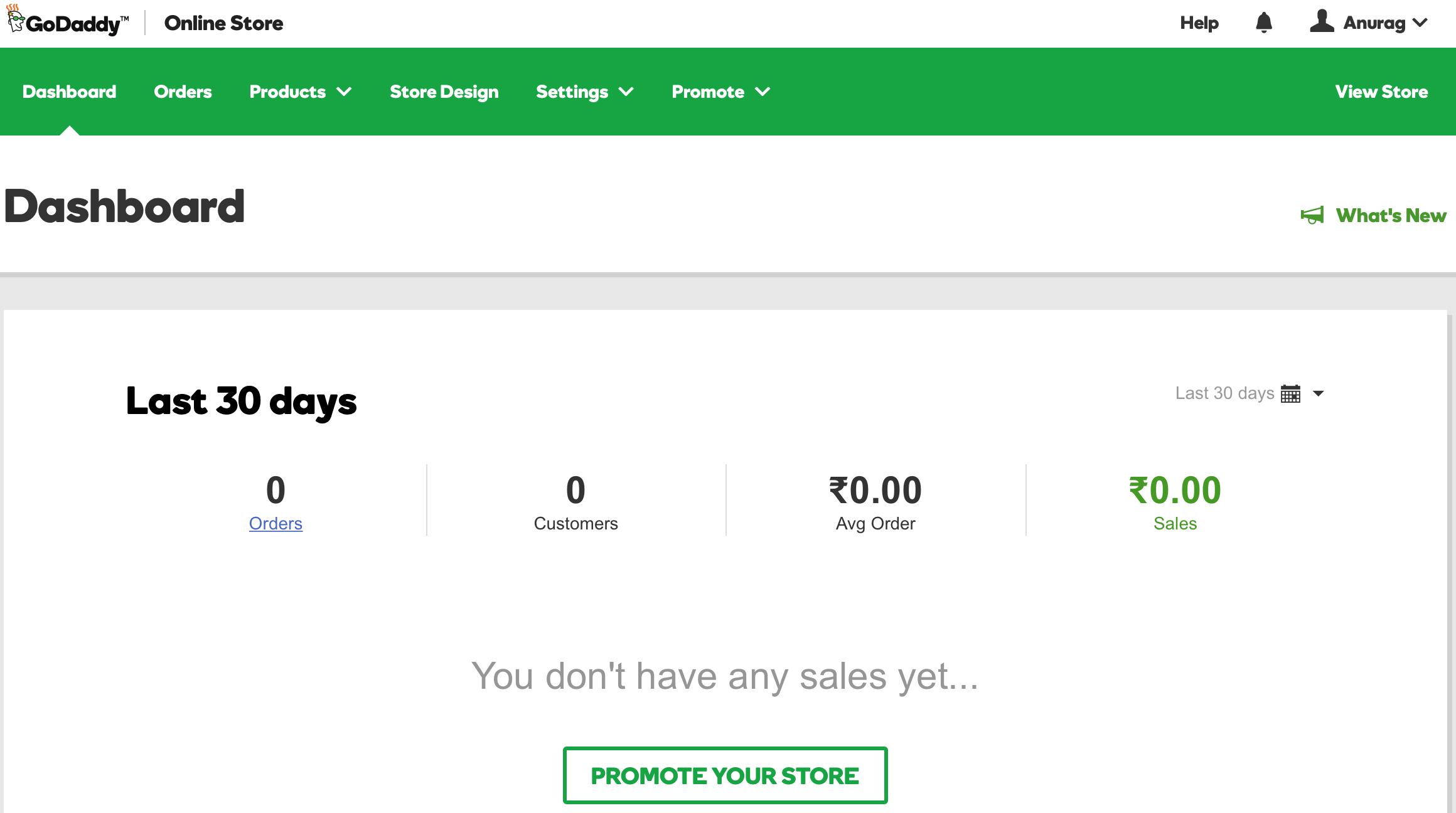 GoDaddy Online Store Dashboard