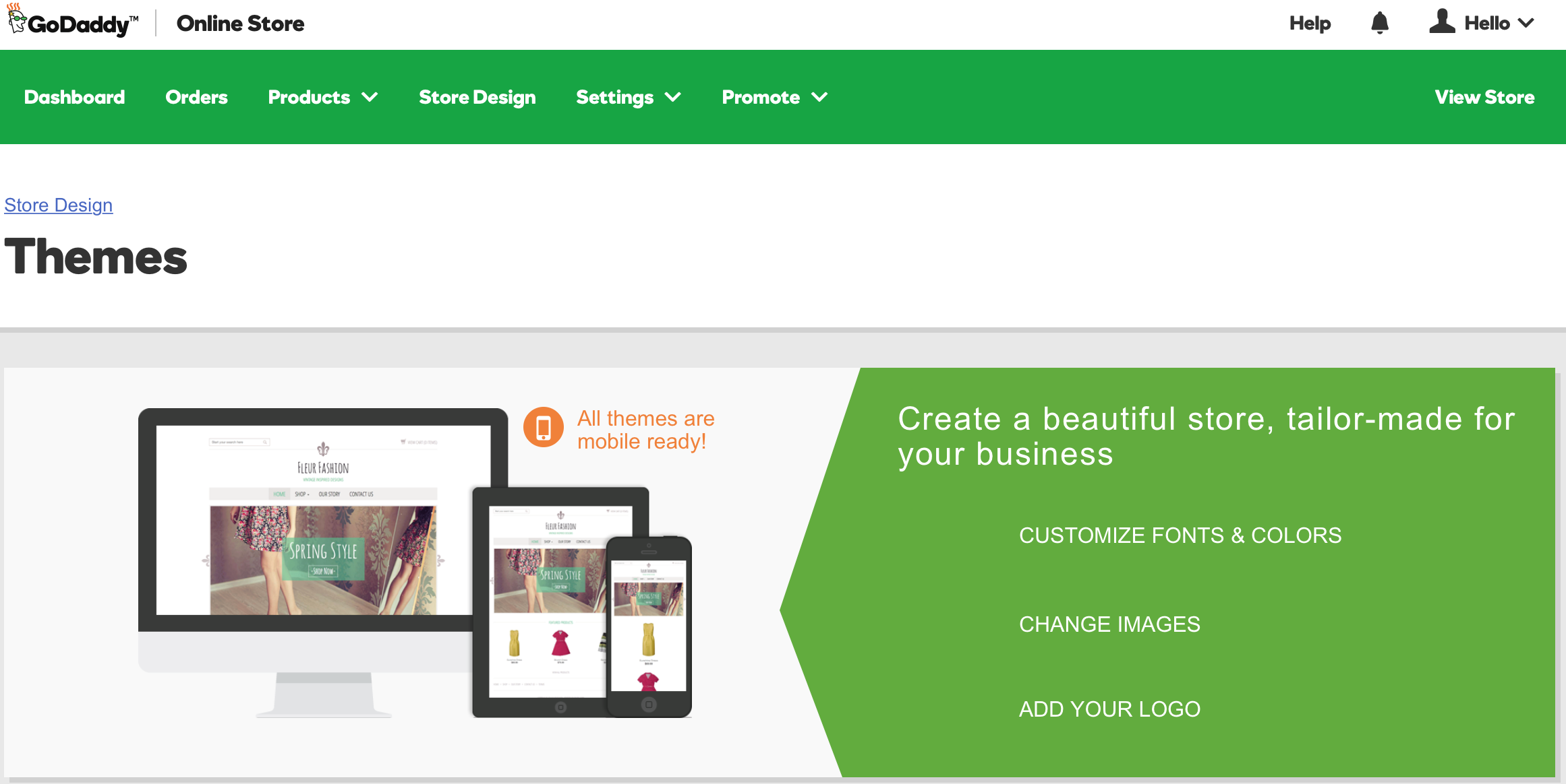 GoDaddy Online Store - 18 Themes Available