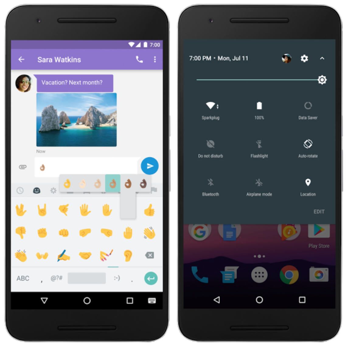 Android 7.0 Expanded emoji and Quick Settings controls