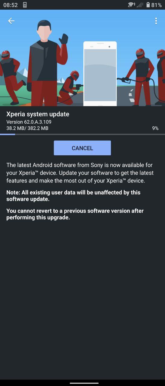 Xperia 62.0.A.3.109 Firmware update